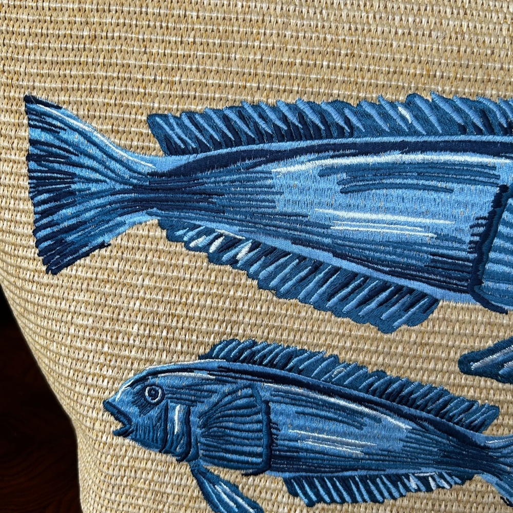 Farm Rio Blue Garden Tiles Raffia Shell Tote - Picture 5 of 16